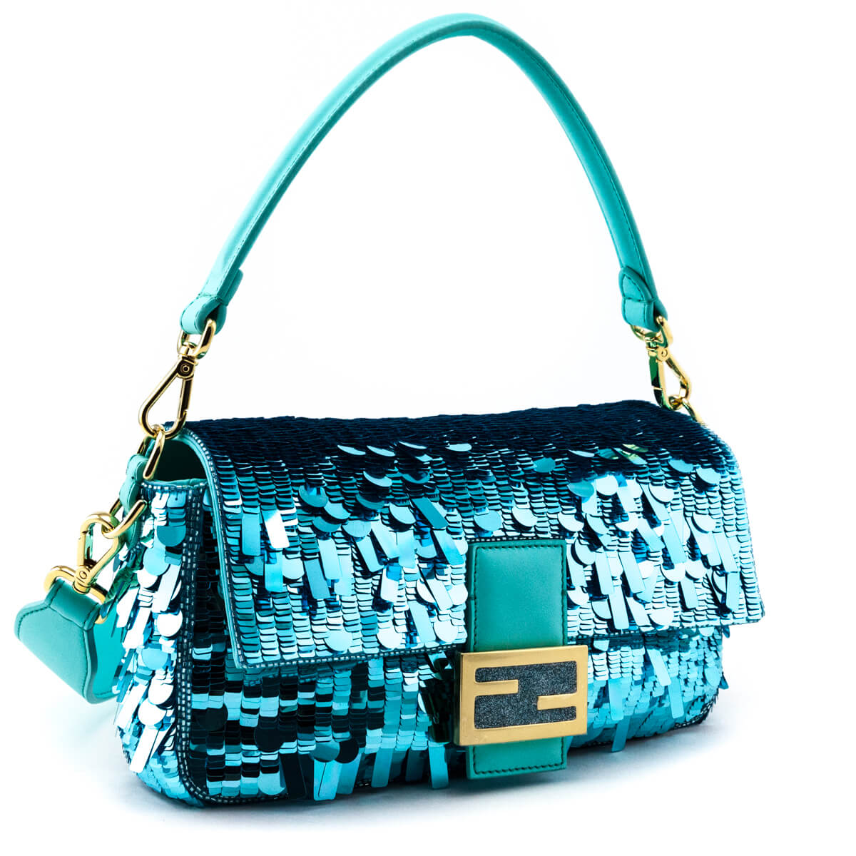 Fendi Blue Sequin Paillettes Vitello Grace Re-Edition Baguette - Love that Bag etc - Preowned Authentic Designer Handbags & Preloved Fashions