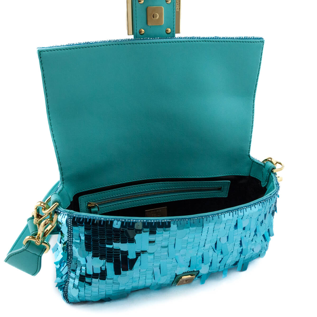 Fendi Blue Sequin Paillettes Vitello Grace Re-Edition Baguette - Love that Bag etc - Preowned Authentic Designer Handbags & Preloved Fashions
