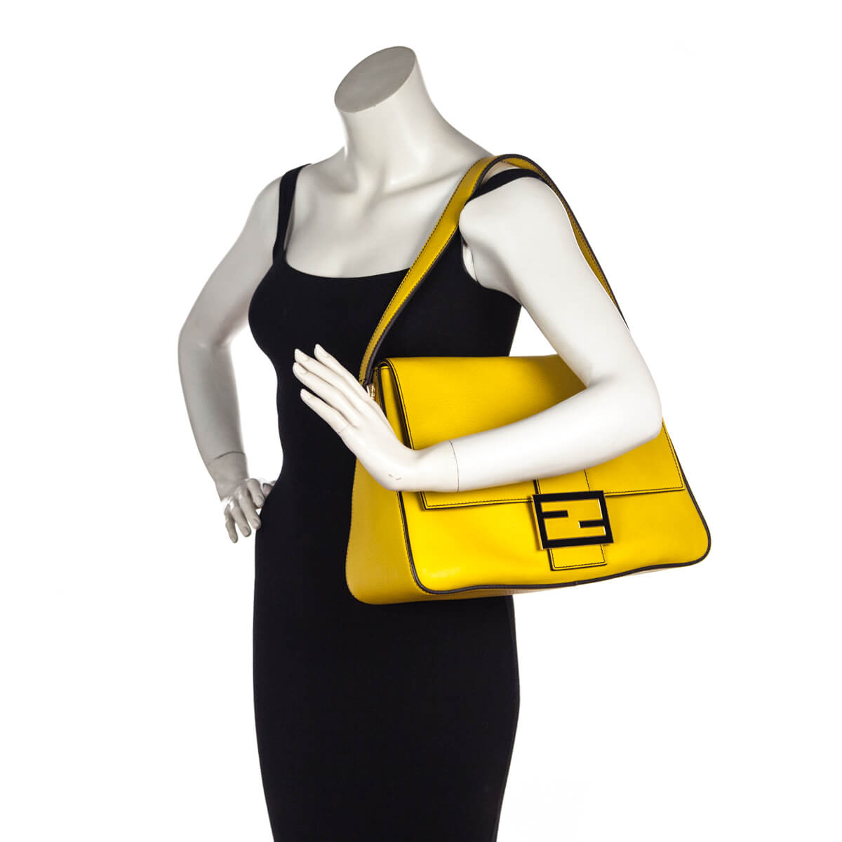 Fendi Chantilly & Black Vitello Flamingo Enamel Big Forever Mamma Baguette - Love that Bag etc - Preowned Authentic Designer Handbags & Preloved Fashions