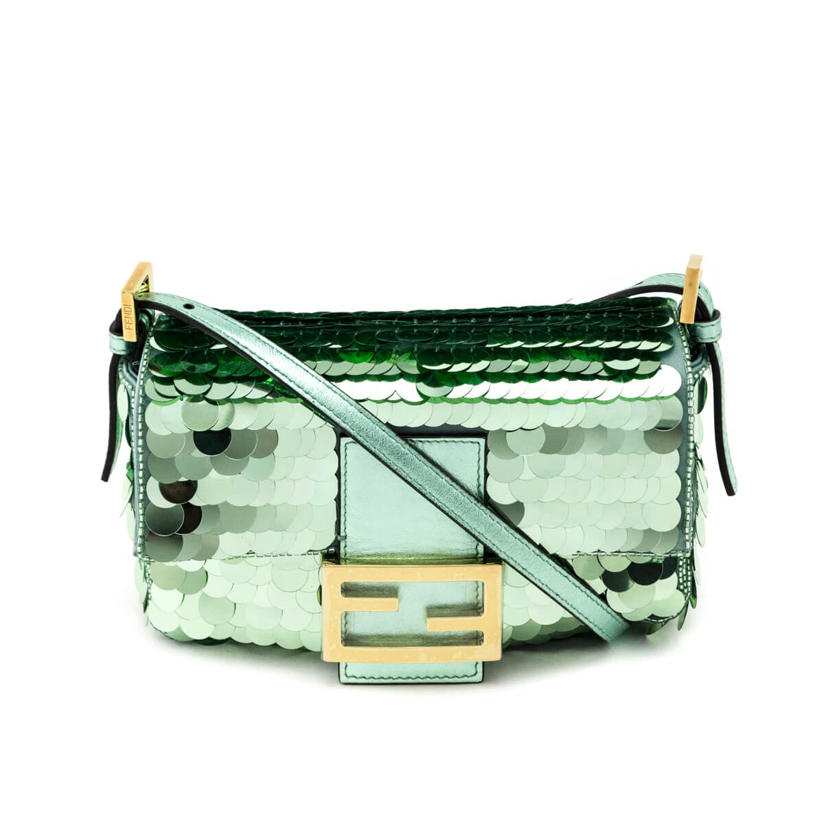 Fendi Light Green Satin Sequin Paillettes Shiny Nappa Mini Baguette 1997 - Love that Bag etc - Preowned Authentic Designer Handbags & Preloved Fashions