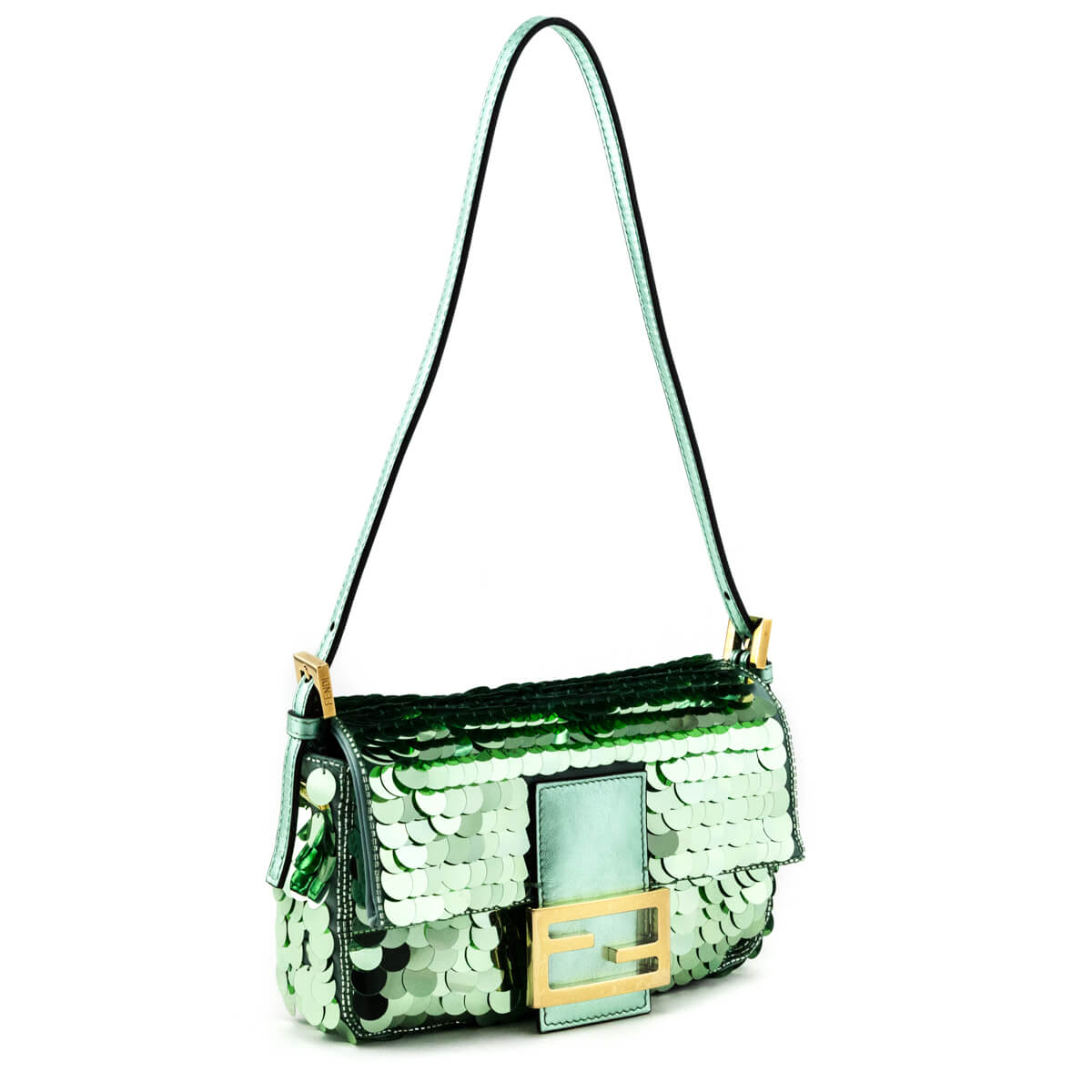 Fendi Light Green Satin Sequin Paillettes Shiny Nappa Mini Baguette 1997 - Love that Bag etc - Preowned Authentic Designer Handbags & Preloved Fashions