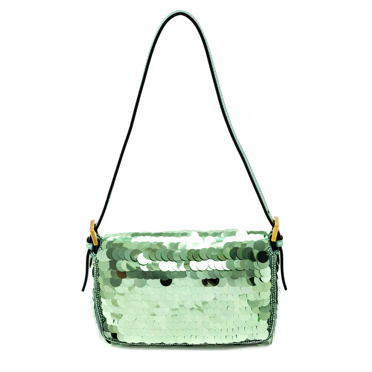 Fendi Light Green Satin Sequin Paillettes Shiny Nappa Mini Baguette 1997 - Love that Bag etc - Preowned Authentic Designer Handbags & Preloved Fashions