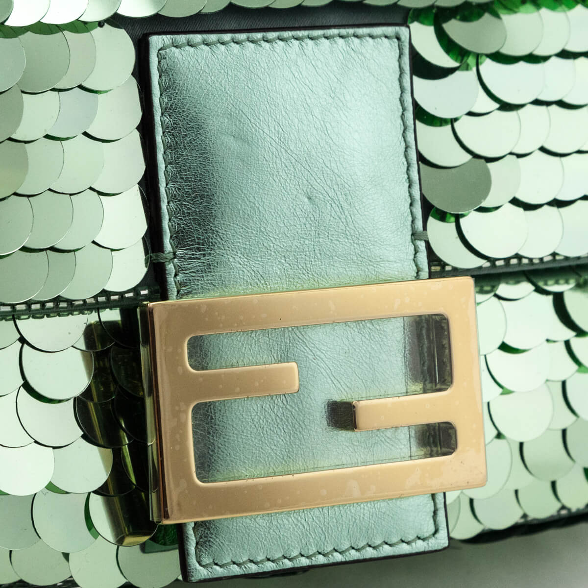 Fendi Light Green Satin Sequin Paillettes Shiny Nappa Mini Baguette 1997 - Love that Bag etc - Preowned Authentic Designer Handbags & Preloved Fashions