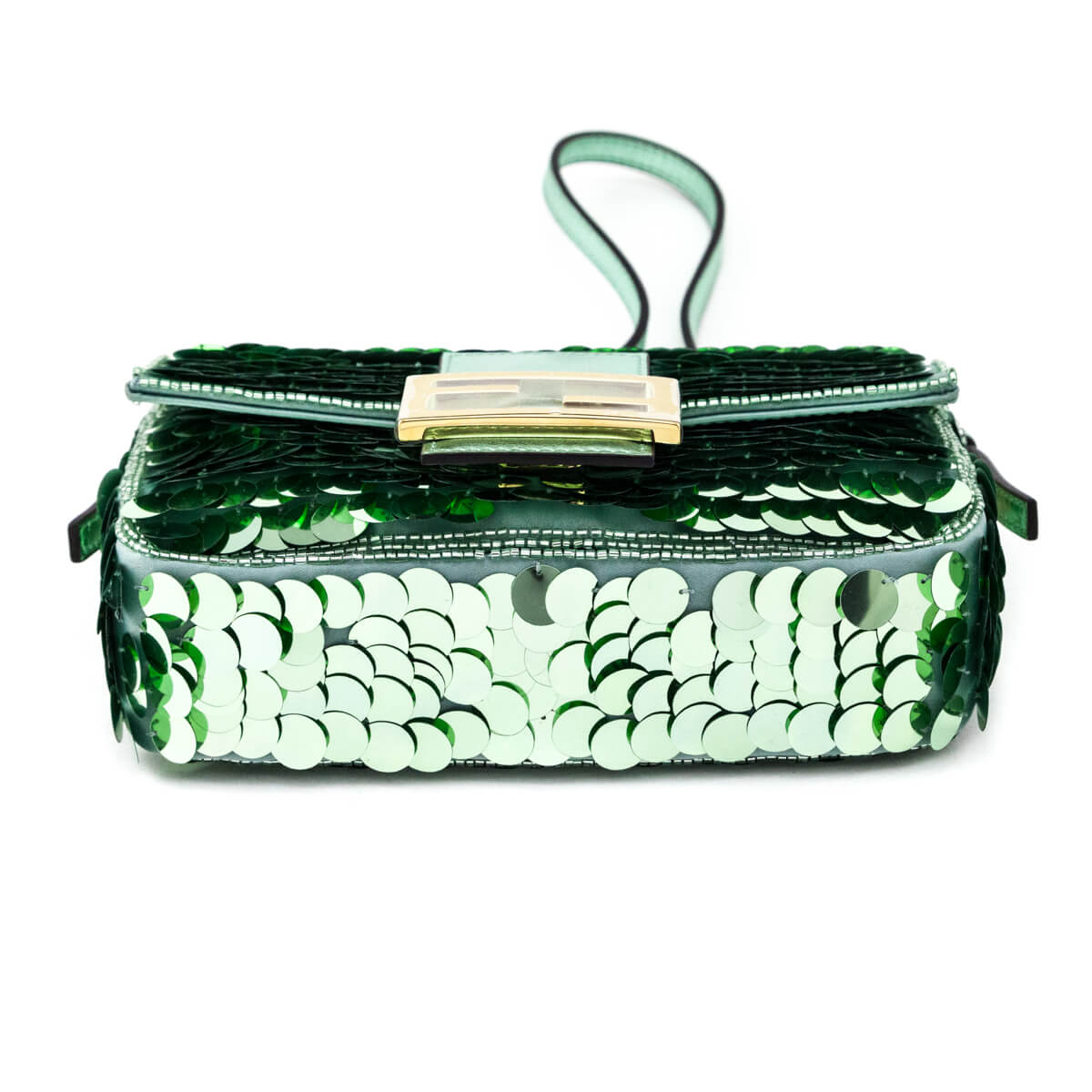 Fendi Light Green Satin Sequin Paillettes Shiny Nappa Mini Baguette 1997 - Love that Bag etc - Preowned Authentic Designer Handbags & Preloved Fashions