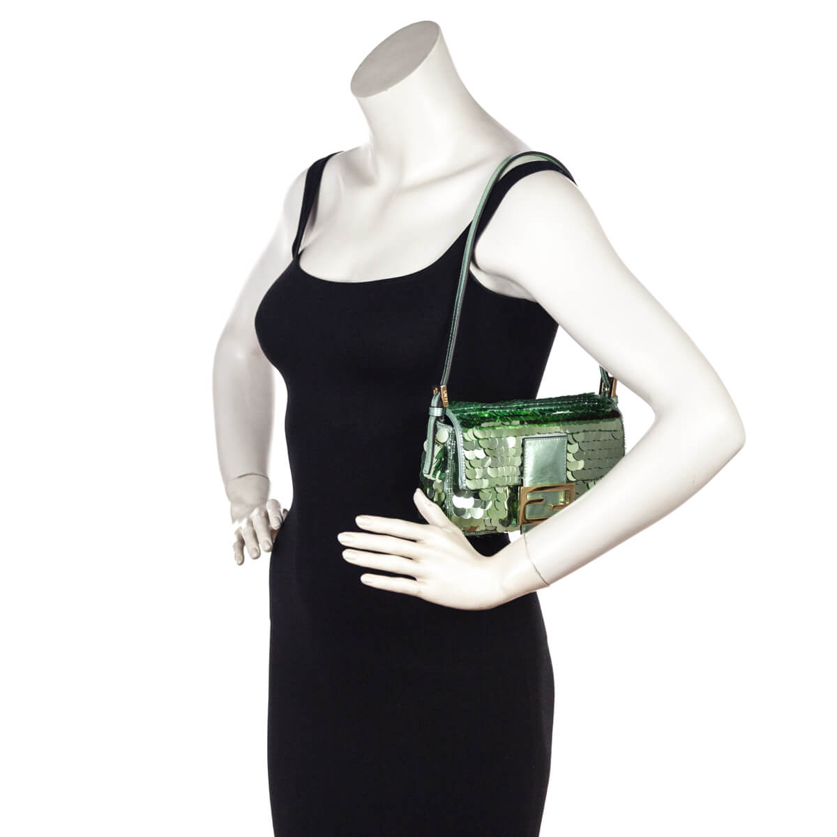 Fendi Light Green Satin Sequin Paillettes Shiny Nappa Mini Baguette 1997 - Love that Bag etc - Preowned Authentic Designer Handbags & Preloved Fashions