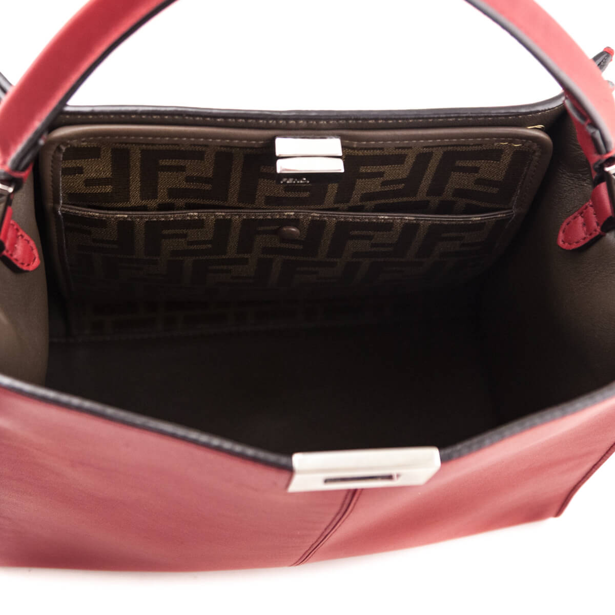 Fendi Red Vitello Seta Glazed Fabric FF 1974 Medium Peekaboo X-Lite - Love that Bag etc - Preowned Authentic Designer Handbags & Preloved Fashions
