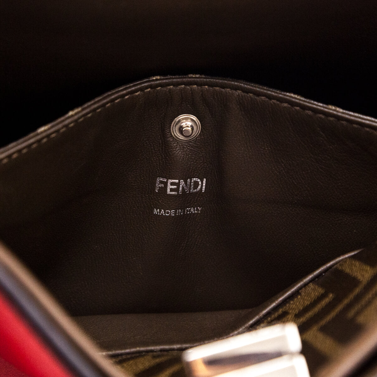 Fendi Red Vitello Seta Glazed Fabric FF 1974 Medium Peekaboo X-Lite - Love that Bag etc - Preowned Authentic Designer Handbags & Preloved Fashions