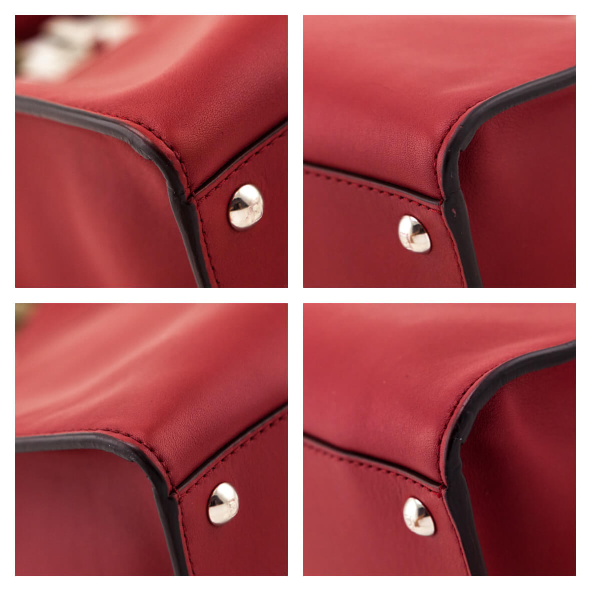 Fendi Red Vitello Seta Glazed Fabric FF 1974 Medium Peekaboo X-Lite - Love that Bag etc - Preowned Authentic Designer Handbags & Preloved Fashions