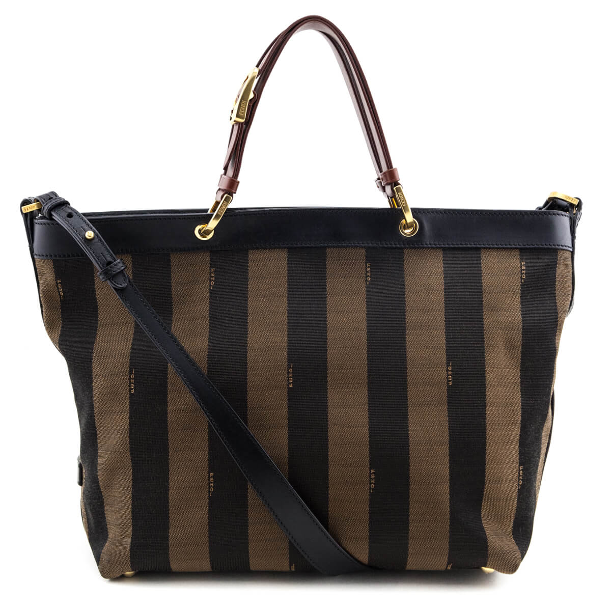 Fendi Tobacco Pequin Striped Vitello Tote - Love that Bag etc - Preowned Authentic Designer Handbags & Preloved Fashions