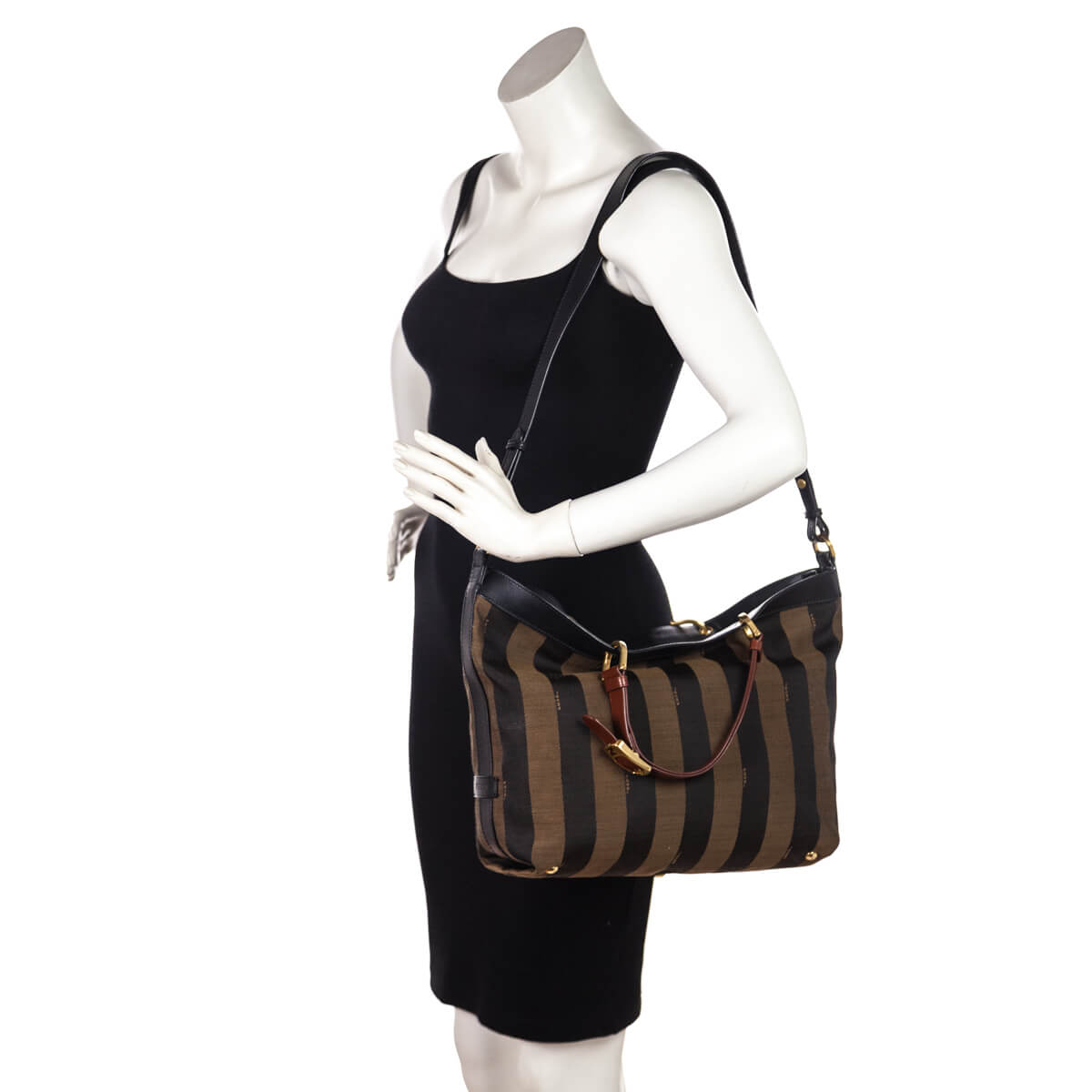 Fendi Tobacco Pequin Striped Vitello Tote - Love that Bag etc - Preowned Authentic Designer Handbags & Preloved Fashions
