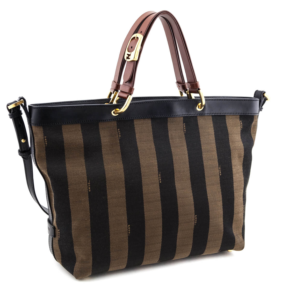 Fendi Tobacco Pequin Striped Vitello Tote - Love that Bag etc - Preowned Authentic Designer Handbags & Preloved Fashions