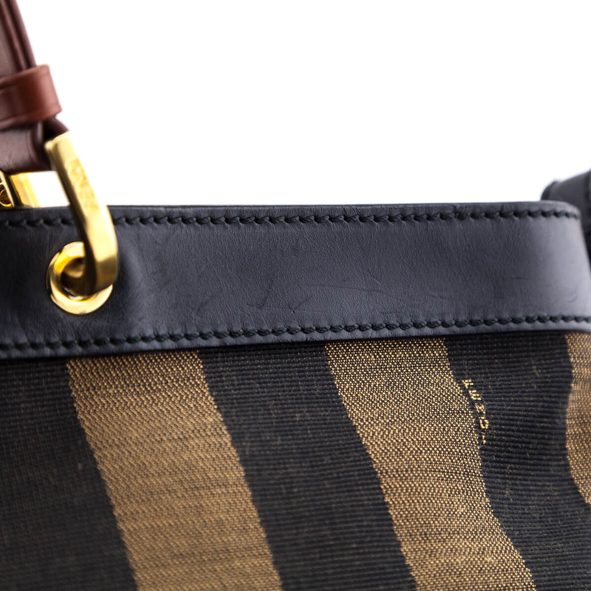 Fendi Tobacco Pequin Striped Vitello Tote - Love that Bag etc - Preowned Authentic Designer Handbags & Preloved Fashions