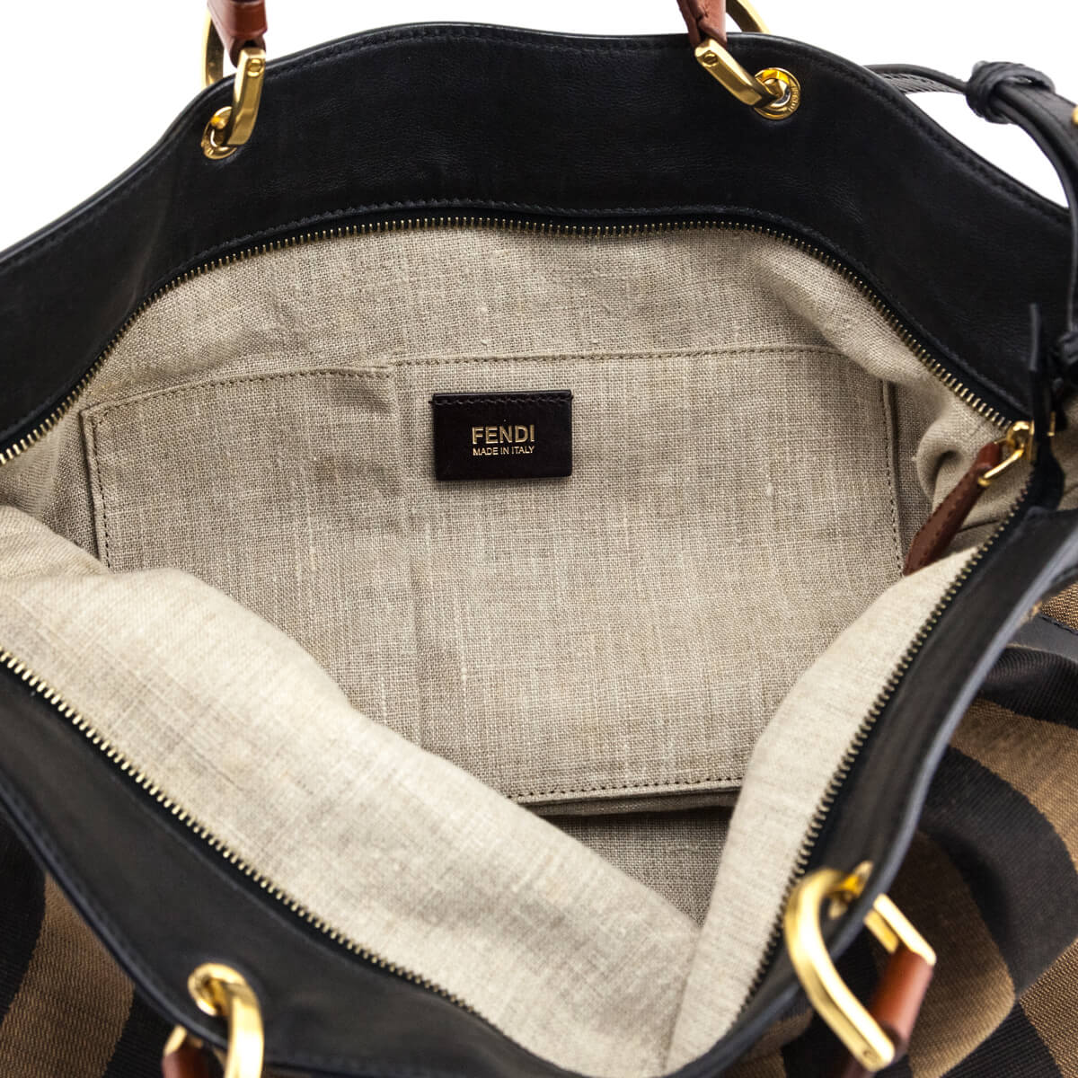 Fendi Tobacco Pequin Striped Vitello Tote - Love that Bag etc - Preowned Authentic Designer Handbags & Preloved Fashions