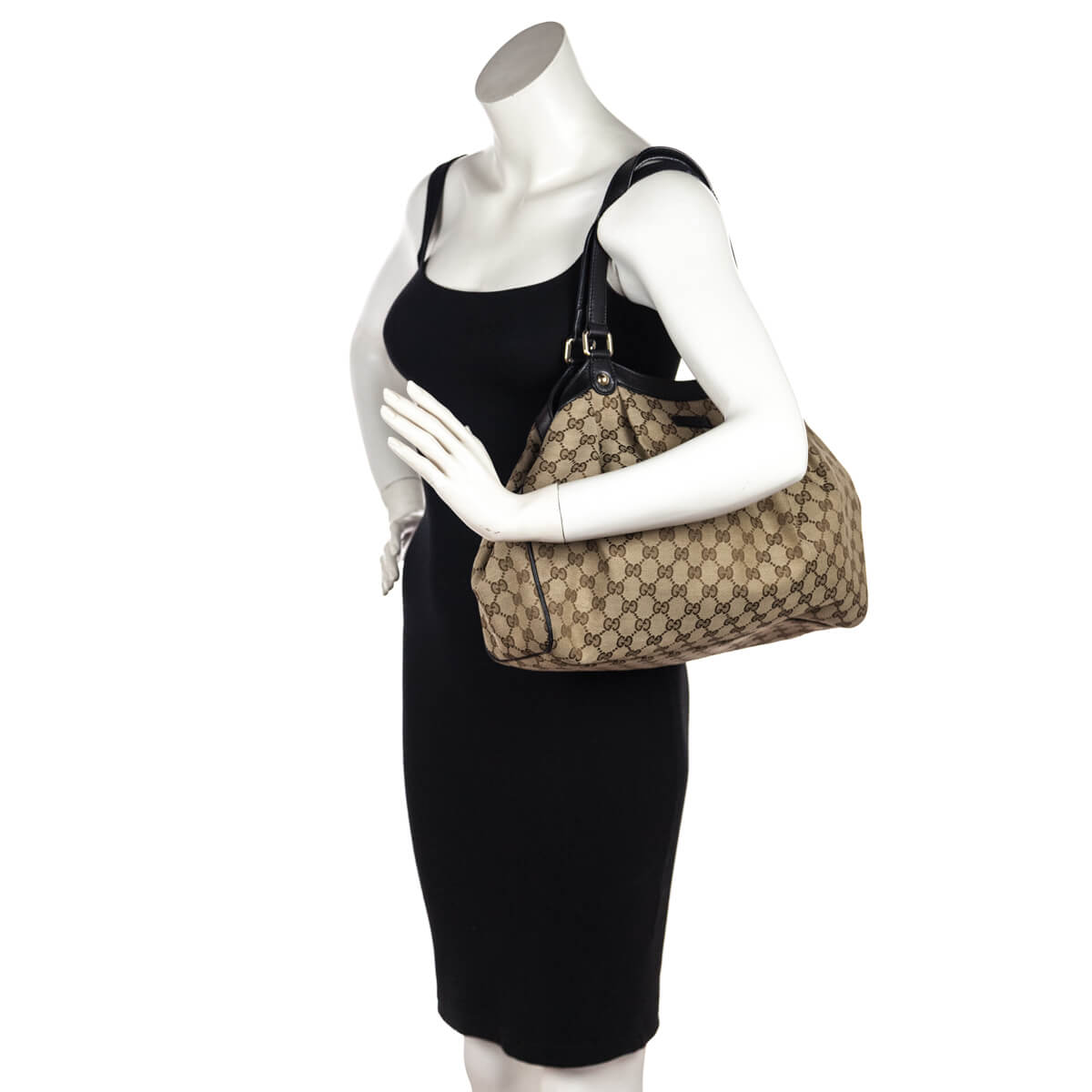 Gucci Beige GG Monogram Canvas Shoulder Bag - Love that Bag etc - Preowned Authentic Designer Handbags & Preloved Fashions