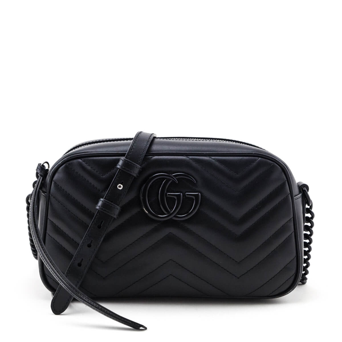 Gucci Black Calfskin Matelasse Small GG Marmont Chain Shoulder Bag Love that Bag etc Preowned Designer Fashions