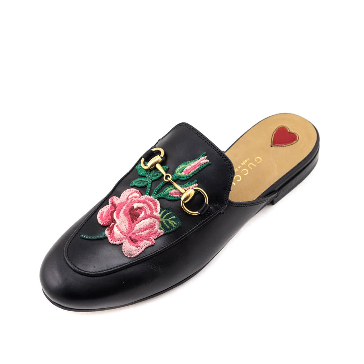 Gucci Black Leather Embroidered Princetown Mules Size US 6 EU 36