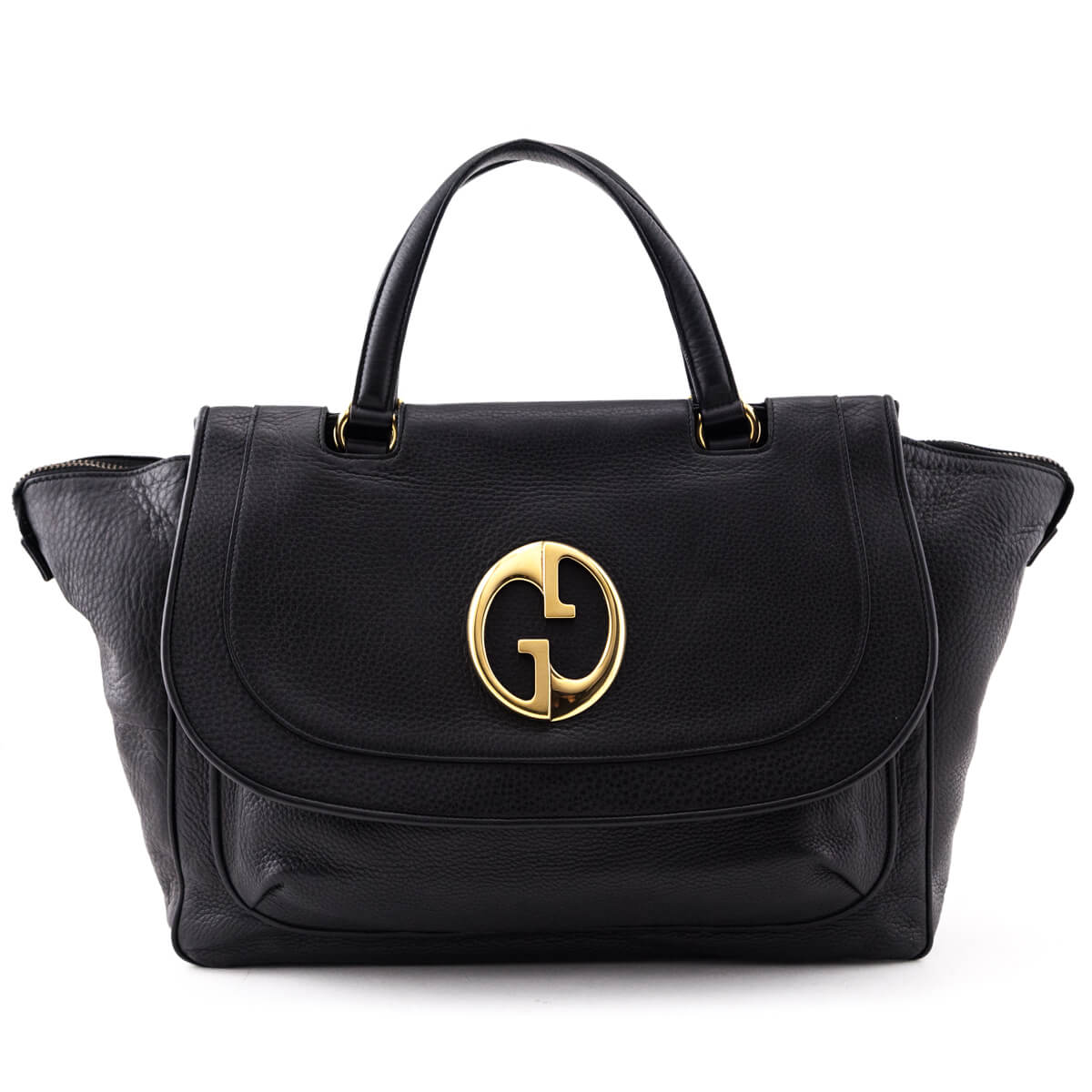 Gucci Black Pebbled Calfskin 1973 Top Handle Bag - Love that Bag etc - Preowned Authentic Designer Handbags & Preloved Fashions