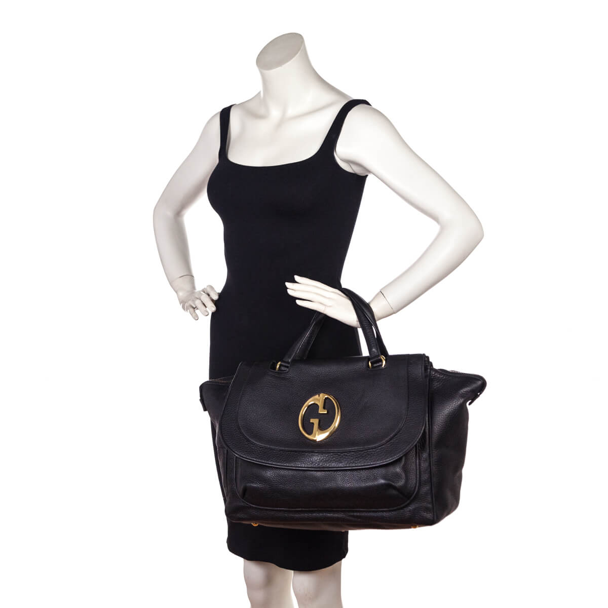 Gucci Black Pebbled Calfskin 1973 Top Handle Bag - Love that Bag etc - Preowned Authentic Designer Handbags & Preloved Fashions
