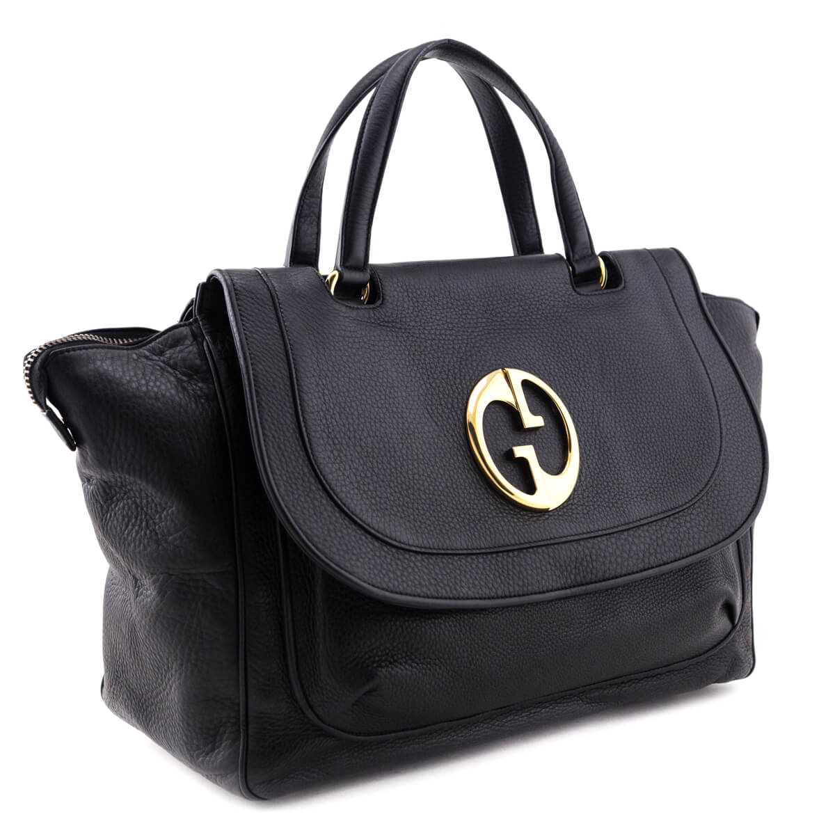 Gucci Black Pebbled Calfskin 1973 Top Handle Bag - Love that Bag etc - Preowned Authentic Designer Handbags & Preloved Fashions
