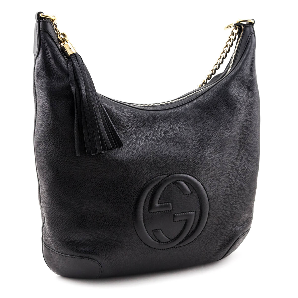 Gucci Black Pebbled Calfskin Soho Chain Hobo - Love that Bag etc - Preowned Authentic Designer Handbags & Preloved Fashions