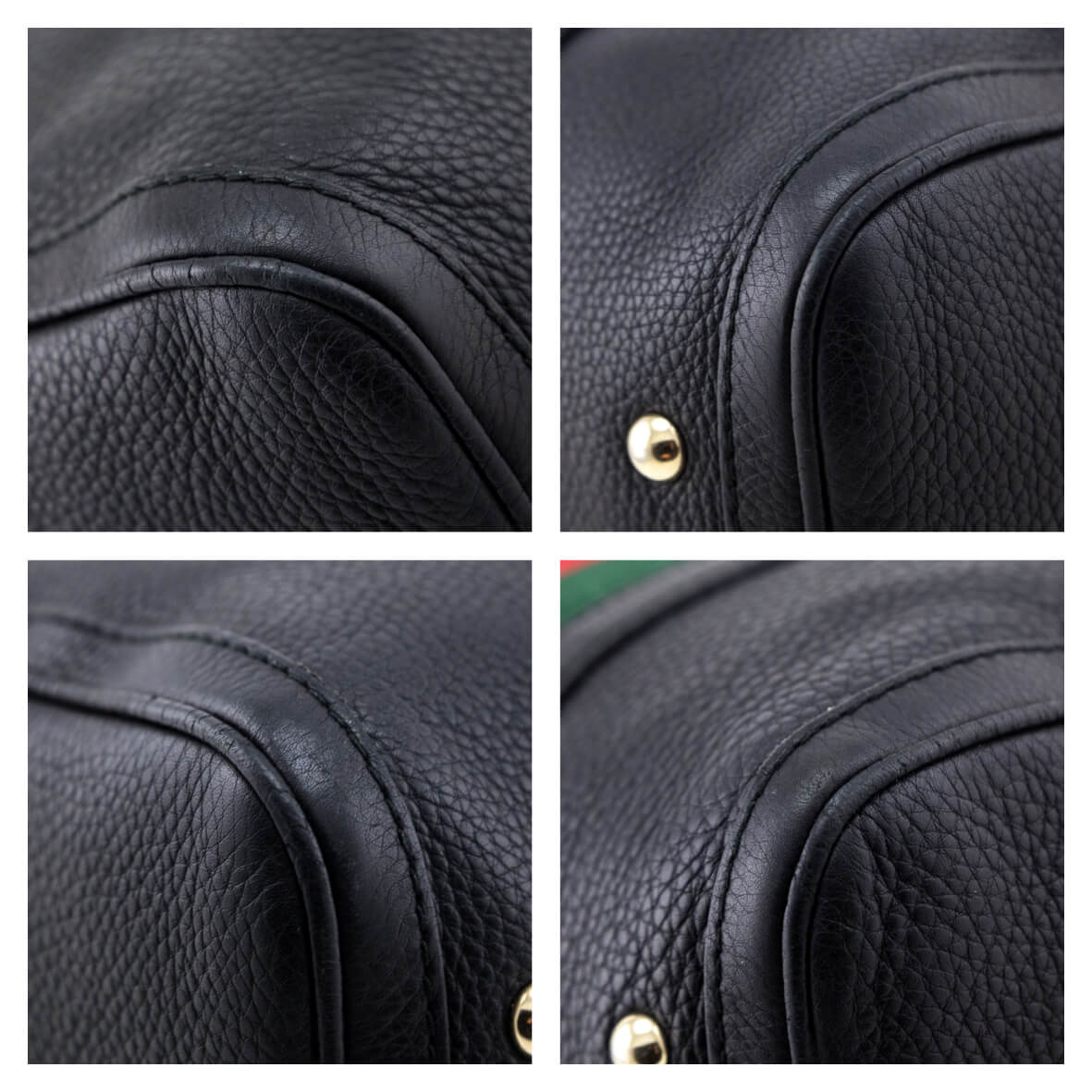Gucci Black Pebbled Calfskin Web Boston Bag Top Handle - Love that Bag etc - Preowned Authentic Designer Handbags & Preloved Fashions
