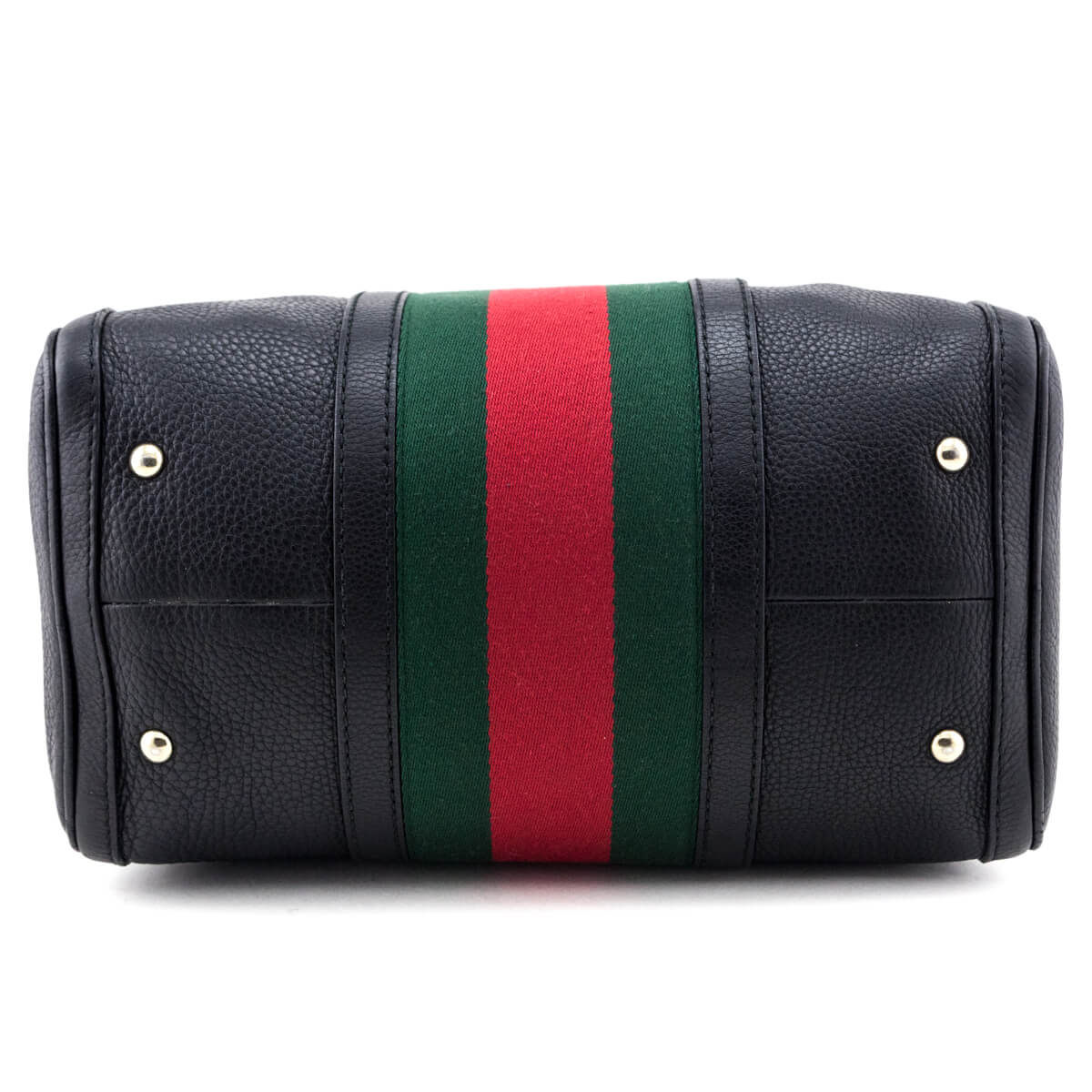 Gucci Black Pebbled Calfskin Web Boston Bag Top Handle - Love that Bag etc - Preowned Authentic Designer Handbags & Preloved Fashions