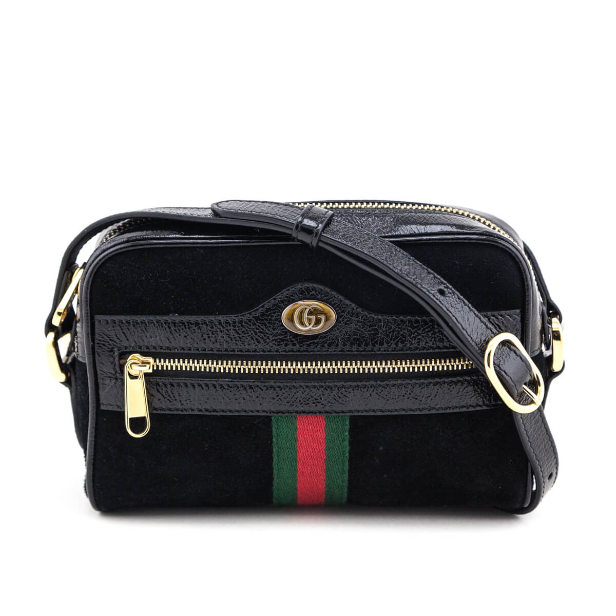 Gucci Black Suede Patent Web Mini Ophidia Crossbody Preloved