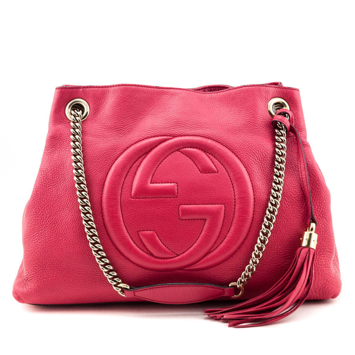 Gucci Bright Bougainvillea Pebbled Calfskin Medium Soho Chain Shoulder Bag - Love that Bag etc - Preowned Authentic Designer Handbags & Preloved Fashions