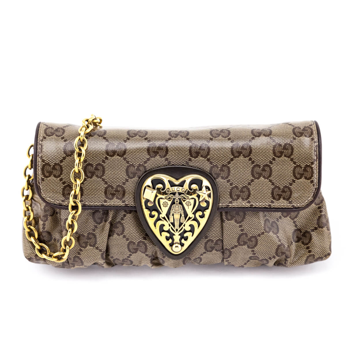 Gucci Brown Crystal Monogram Babouska Heart Pochette - Love that Bag etc - Preowned Authentic Designer Handbags & Preloved Fashions