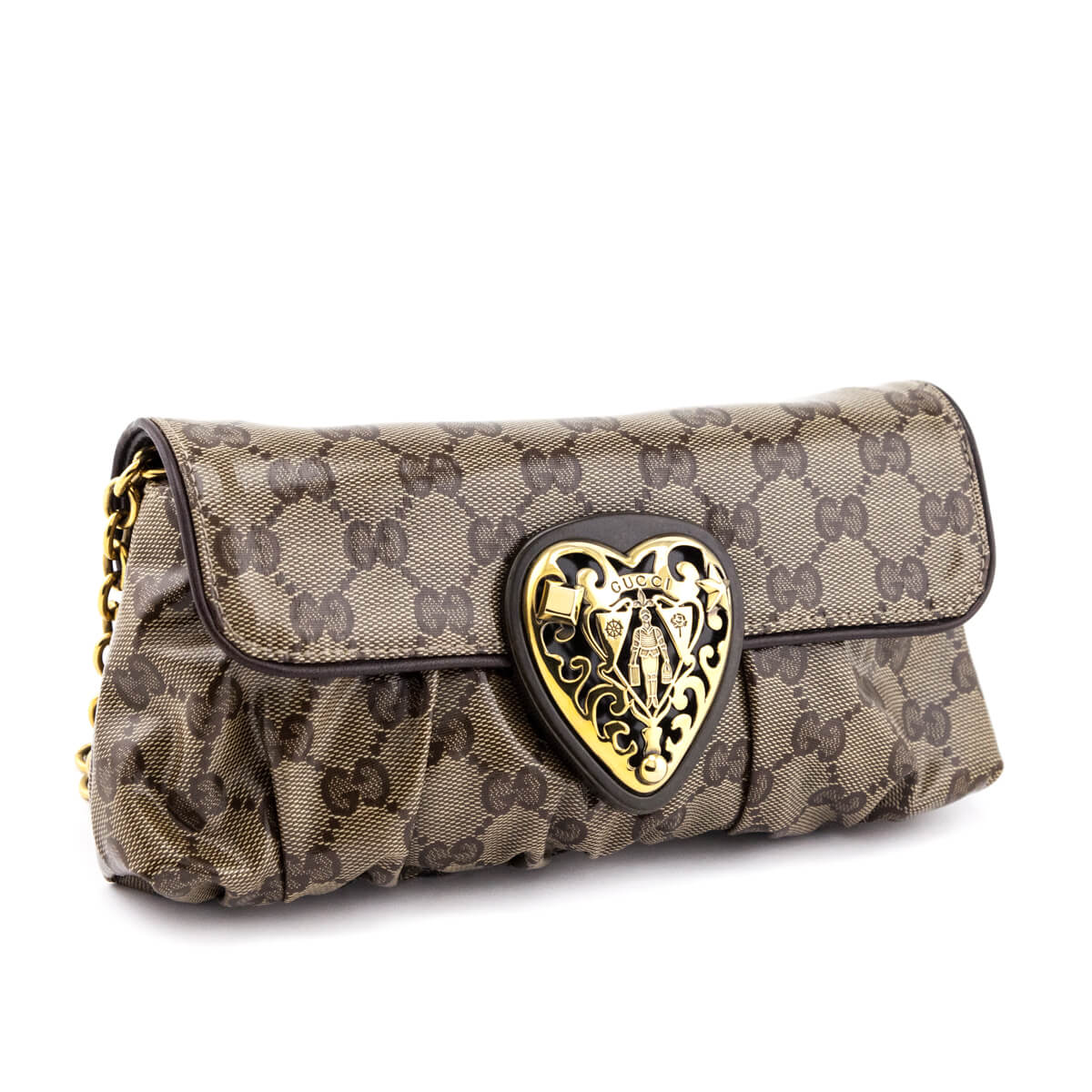 Gucci Brown Crystal Monogram Babouska Heart Pochette - Love that Bag etc - Preowned Authentic Designer Handbags & Preloved Fashions