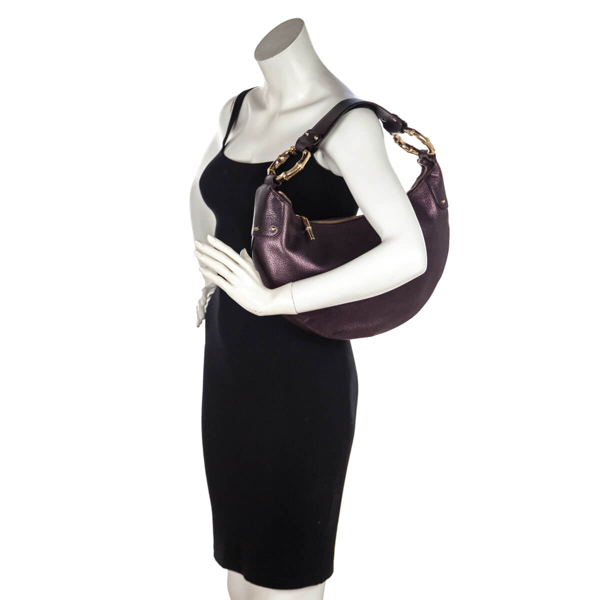 Gucci Burgundy Metallic Medium Bamboo Ring Hobo - Love that Bag etc - Preowned Authentic Designer Handbags & Preloved Fashions