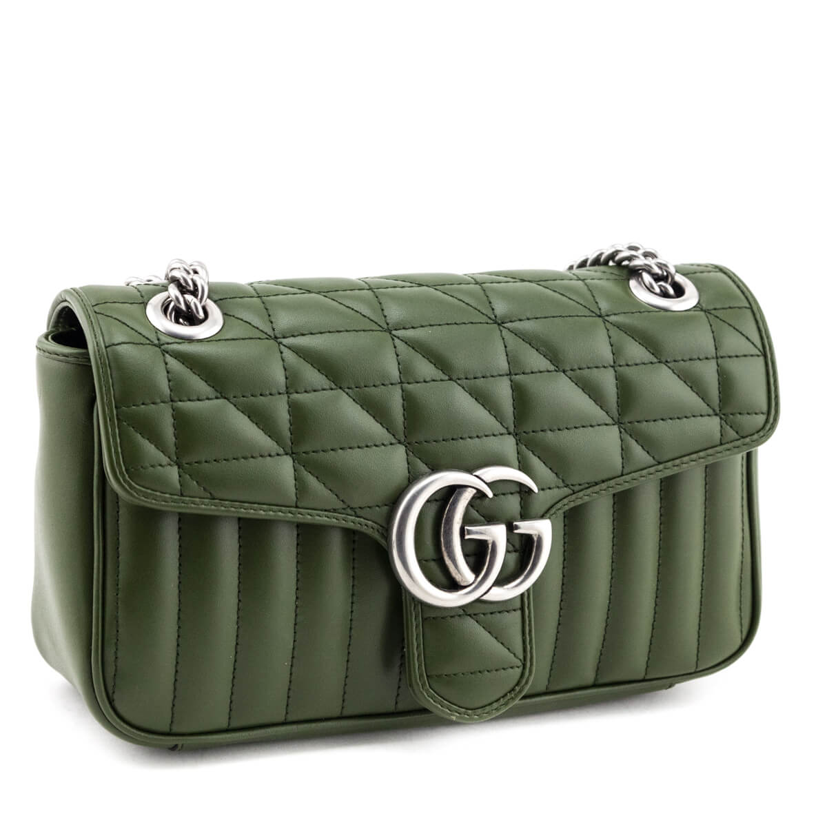 Gucci Forest Green Calfskin Matelasse Aria Small GG Marmont Shoulder Bag - Love that Bag etc - Preowned Authentic Designer Handbags & Preloved Fashions