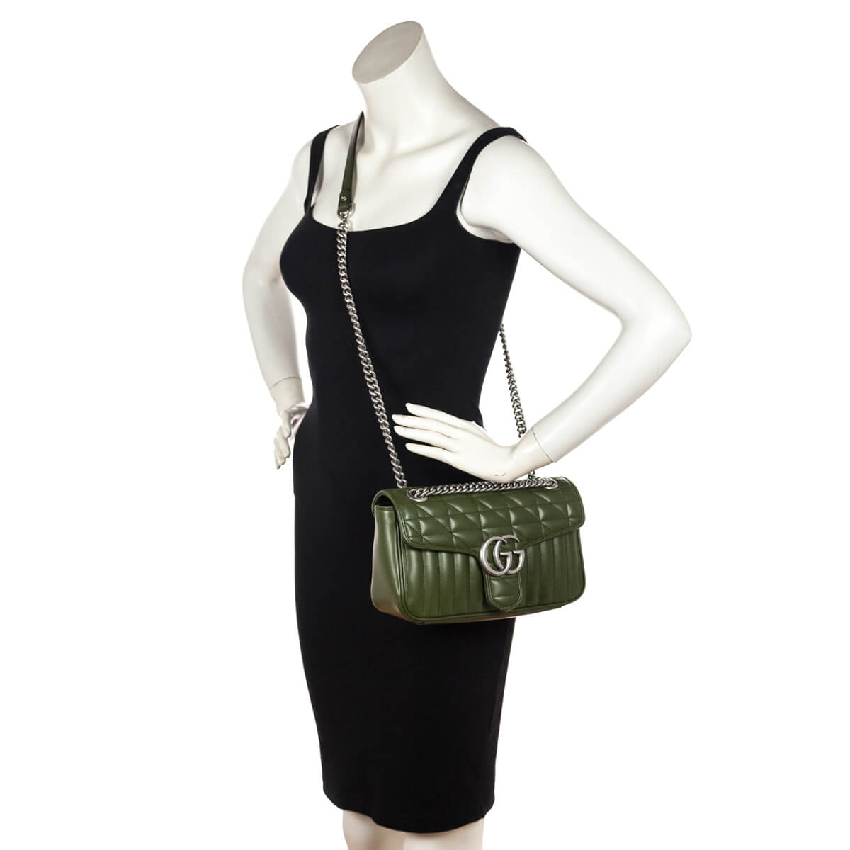 Gucci Forest Green Calfskin Matelasse Aria Small GG Marmont Shoulder Bag - Love that Bag etc - Preowned Authentic Designer Handbags & Preloved Fashions