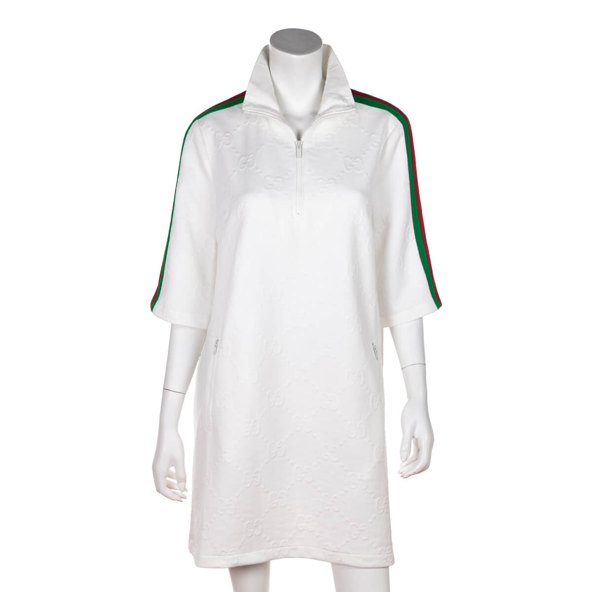 Gucci White Jersey GG Jacquard Dress Size L US 8 IT 44