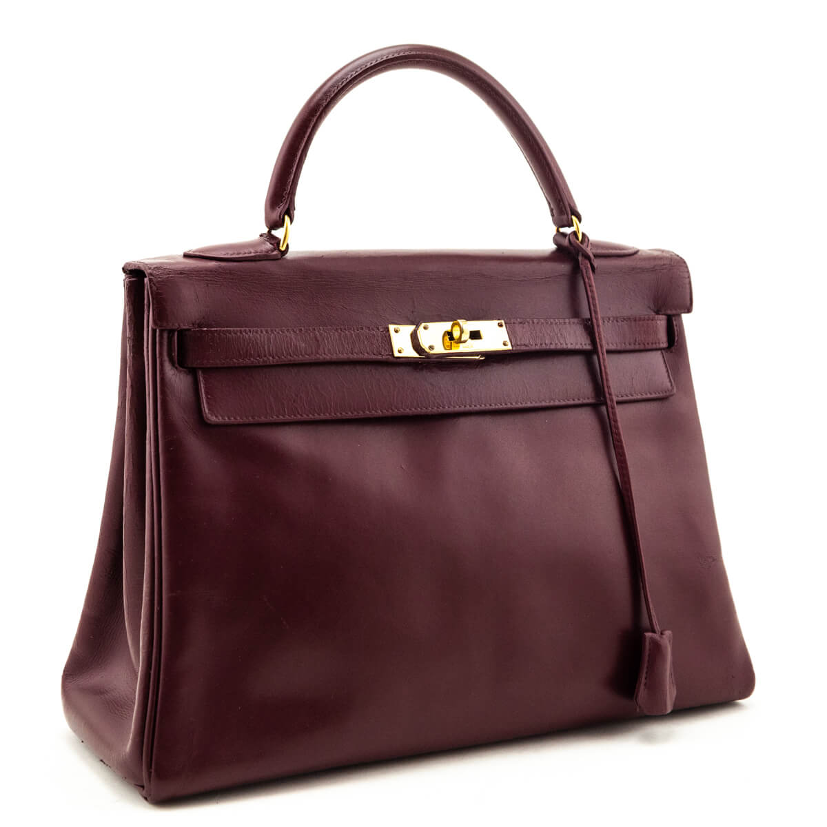 Hermes Burgundy Box Vintage Kelly 32 Retourne - Love that Bag etc - Preowned Authentic Designer Handbags & Preloved Fashions