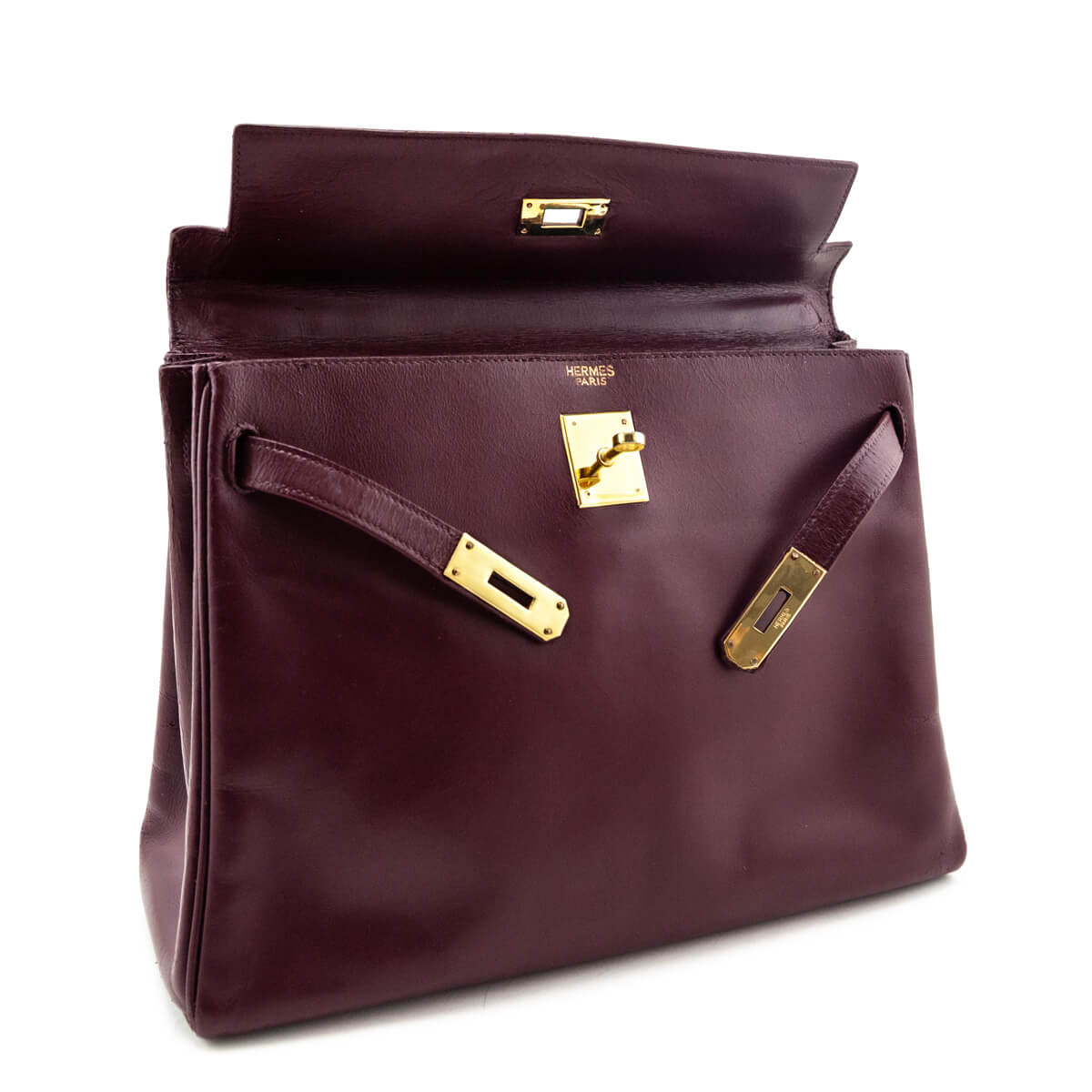 Hermes Burgundy Box Vintage Kelly 32 Retourne - Love that Bag etc - Preowned Authentic Designer Handbags & Preloved Fashions