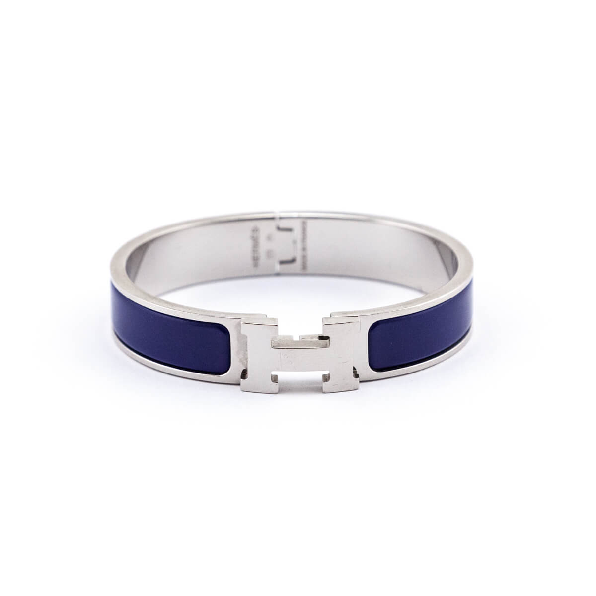 Hermes Navy Enamel Palladium Clic H Bracelet Size PM Hermes