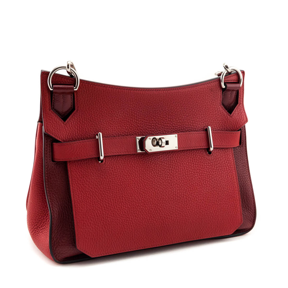 Hermes Rouge H & Rouge Casaque Taurillon Clemence Bi-Color Jypsiere 28 - Love that Bag etc - Preowned Authentic Designer Handbags & Preloved Fashions