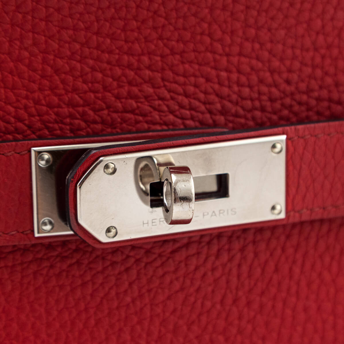 Hermes Rouge H & Rouge Casaque Taurillon Clemence Bi-Color Jypsiere 28 - Love that Bag etc - Preowned Authentic Designer Handbags & Preloved Fashions