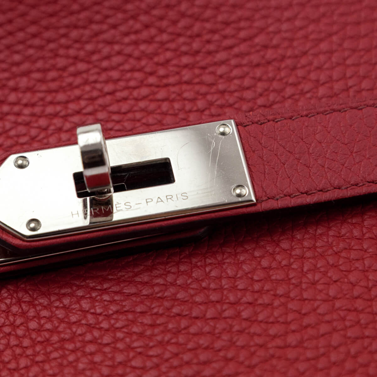 Hermes Rouge H & Rouge Casaque Taurillon Clemence Bi-Color Jypsiere 28 - Love that Bag etc - Preowned Authentic Designer Handbags & Preloved Fashions