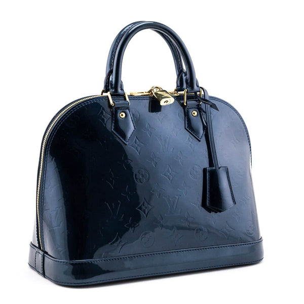 Louis Vuitton Bleu Nuit Monogram Vernis Alma GM Blue Patent leather  ref.34358 - Joli Closet