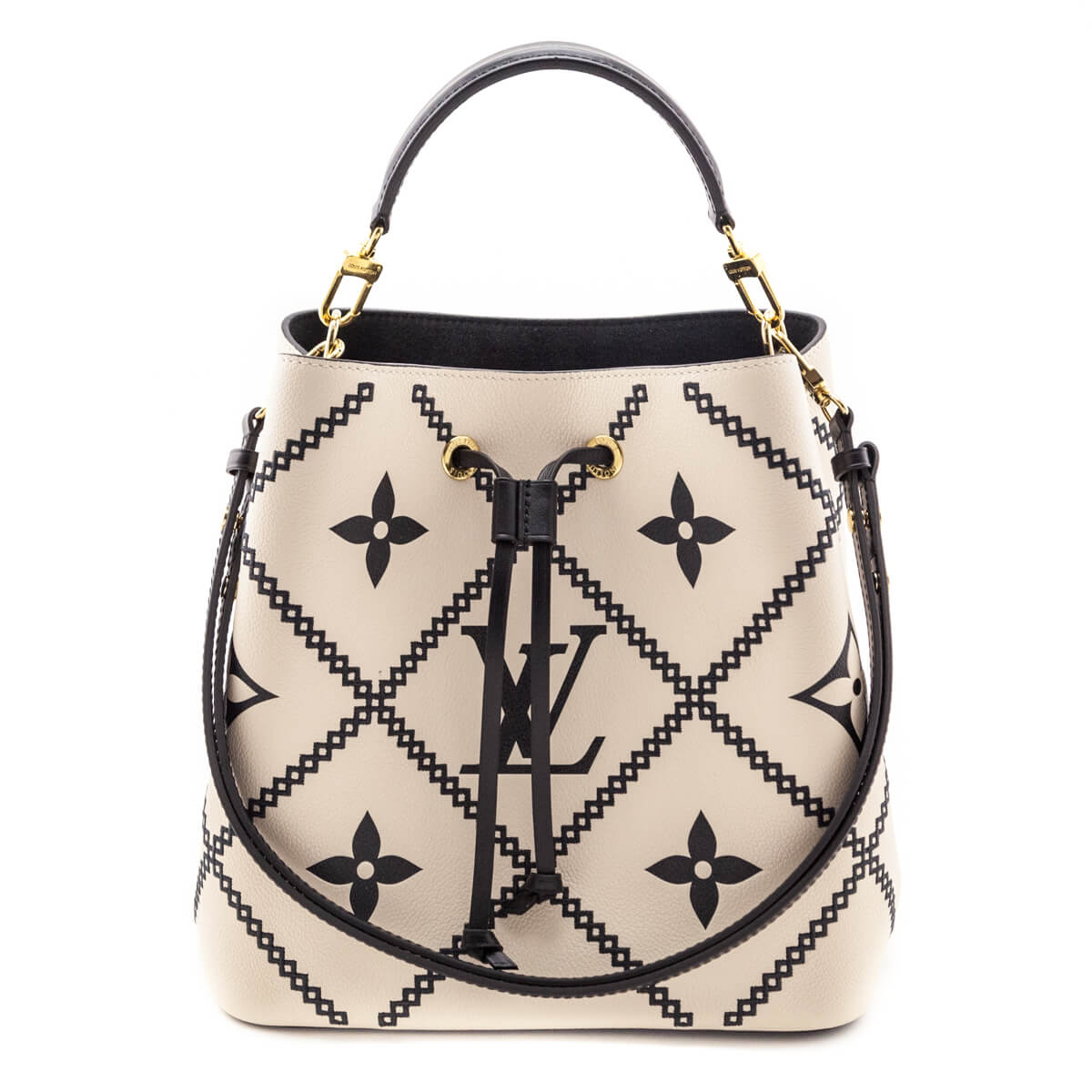 Louis Vuitton Cream & Black Empreinte Monogram Giant Broderies NeoNoe MM - Love that Bag etc - Preowned Authentic Designer Handbags & Preloved Fashions