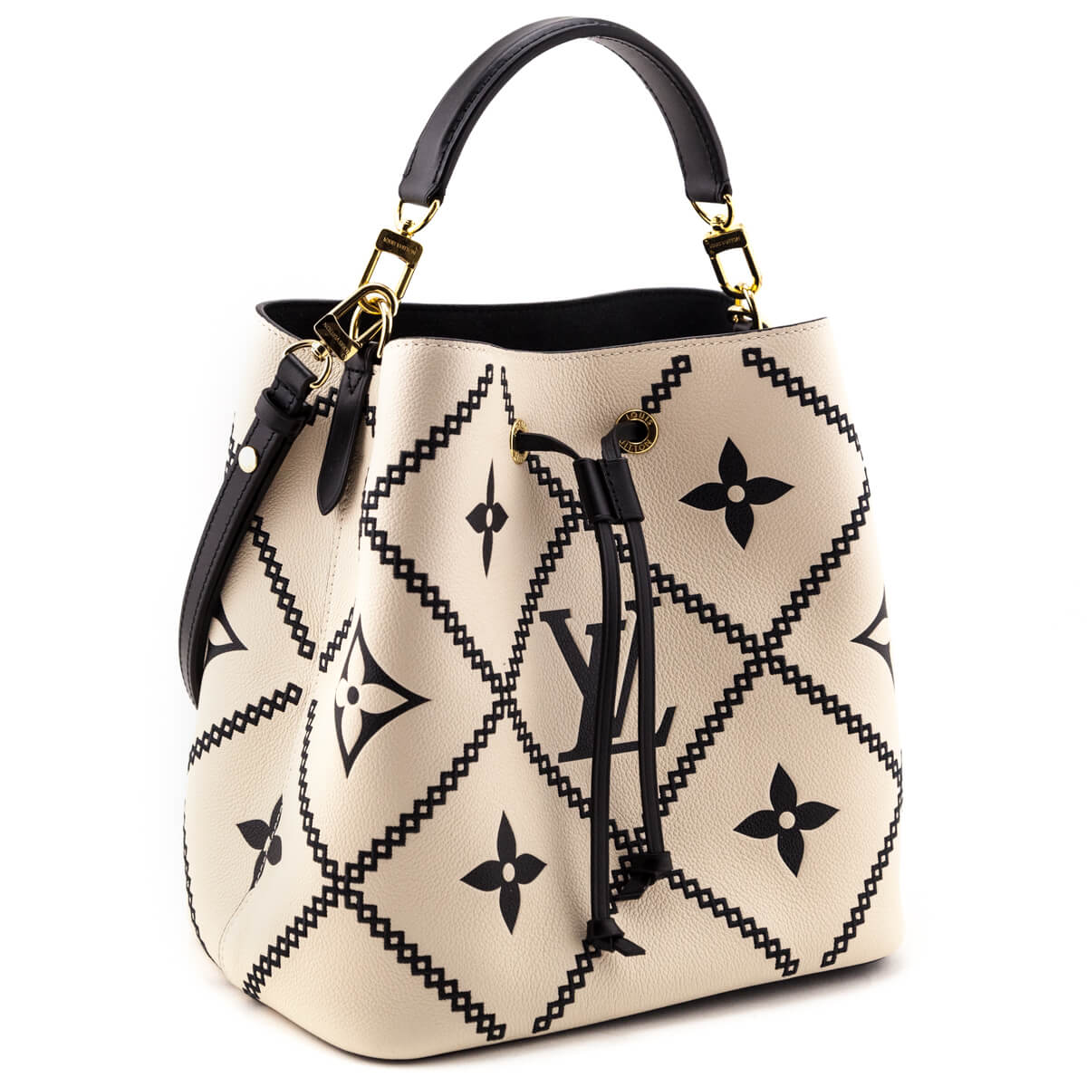 Louis Vuitton Cream & Black Empreinte Monogram Giant Broderies NeoNoe MM - Love that Bag etc - Preowned Authentic Designer Handbags & Preloved Fashions