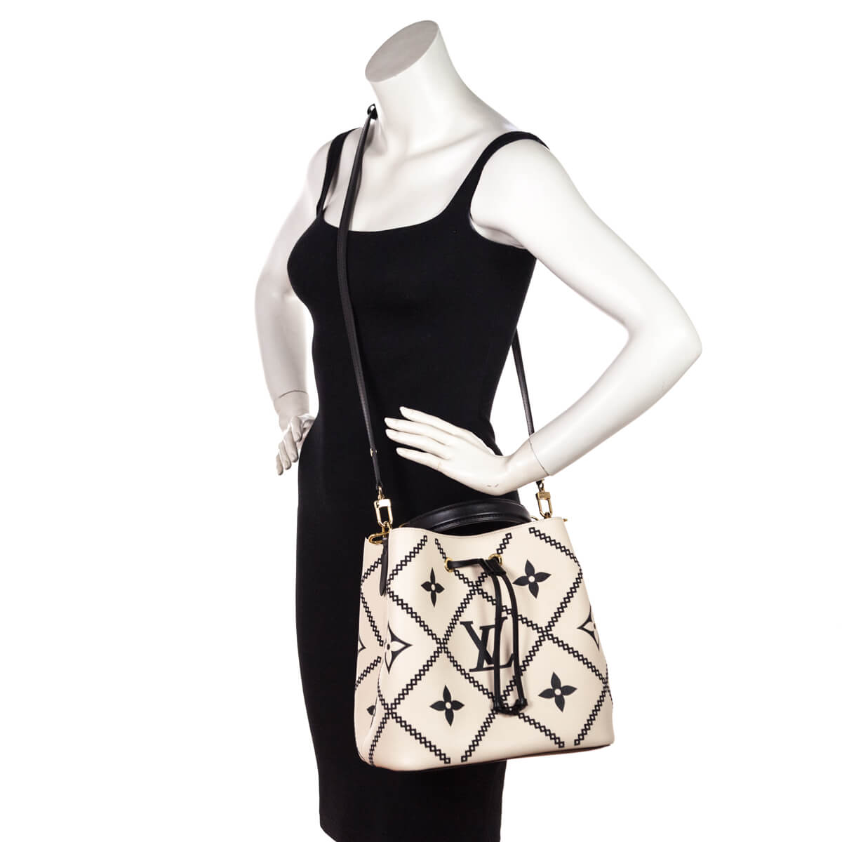 Louis Vuitton Cream & Black Empreinte Monogram Giant Broderies NeoNoe MM - Love that Bag etc - Preowned Authentic Designer Handbags & Preloved Fashions