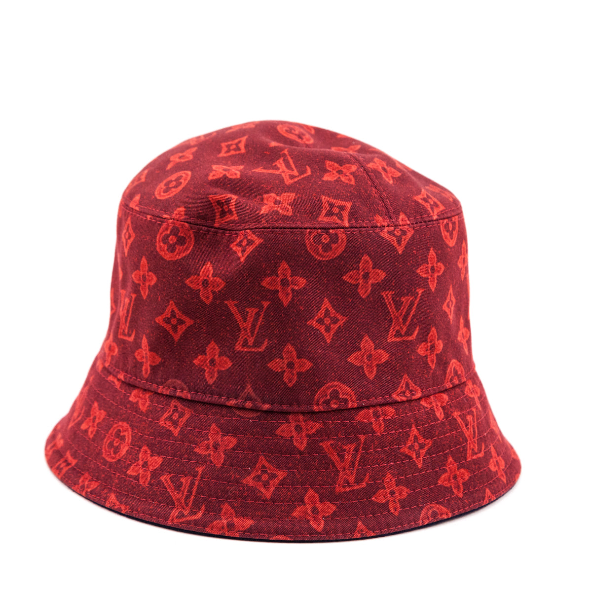 Louis Vuitton Navy Red Monogram Record Reversible Bucket Hat Love that Bag etc Preowned Designer Fashions