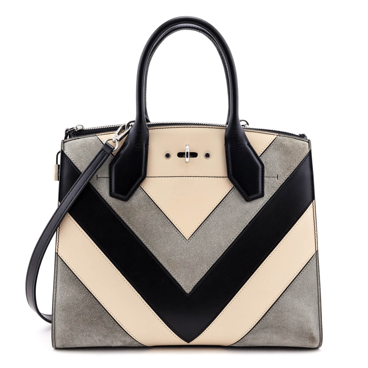 Louis Vuitton Tri-Color Calfskin & Suede Chevron City Steamer MM - Love that Bag etc - Preowned Authentic Designer Handbags & Preloved Fashions