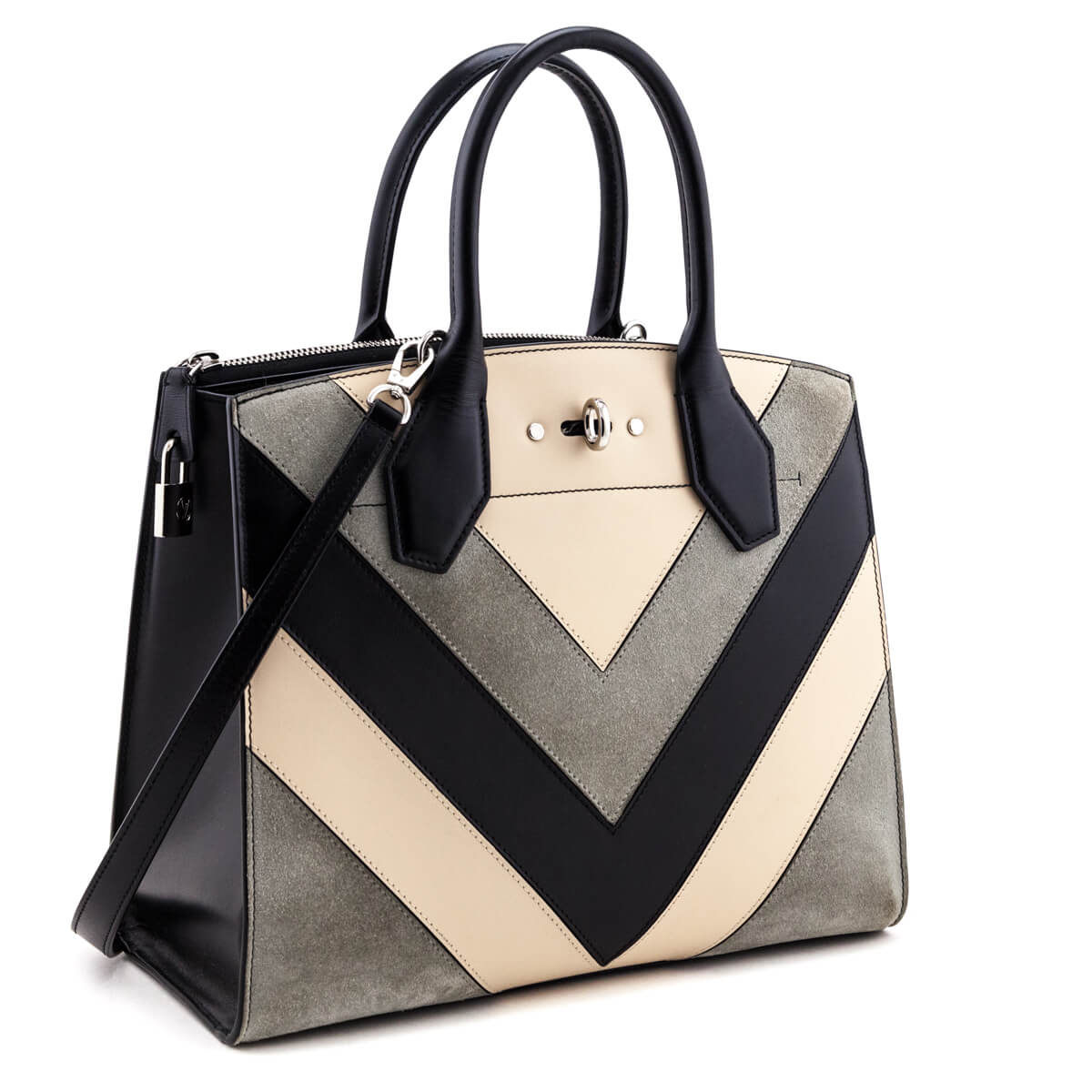 Louis Vuitton Tri-Color Calfskin & Suede Chevron City Steamer MM - Love that Bag etc - Preowned Authentic Designer Handbags & Preloved Fashions