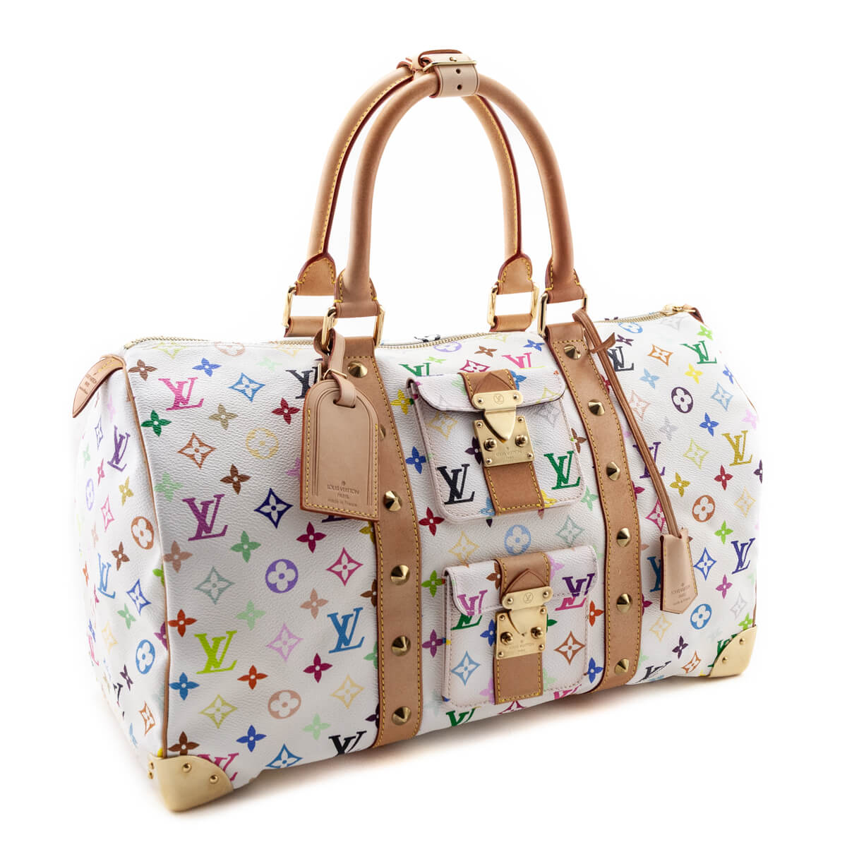 Louis Vuitton White Monogram Multicolor Keepall 45 - Love that Bag etc - Preowned Authentic Designer Handbags & Preloved Fashions
