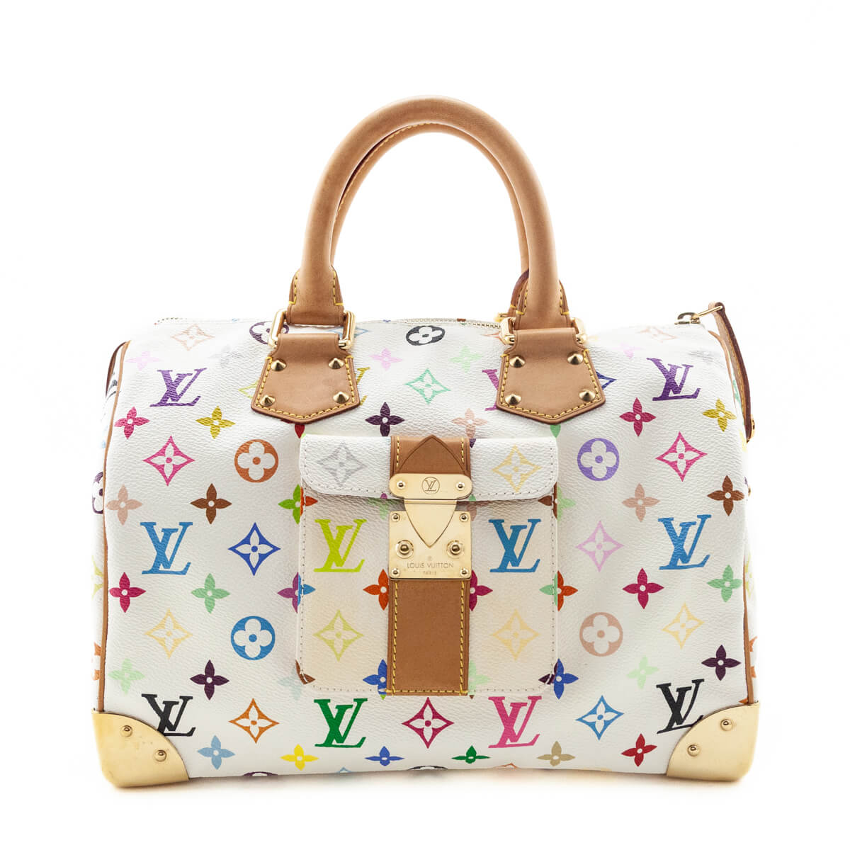 Louis Vuitton White Monogram Multicolor Speedy 30 - Love that Bag etc - Preowned Authentic Designer Handbags & Preloved Fashions