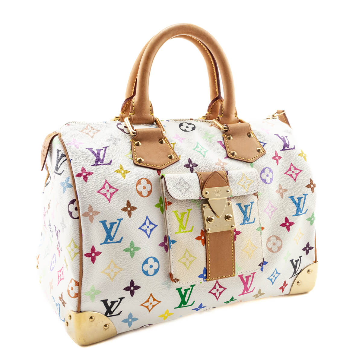 Louis Vuitton White Monogram Multicolor Speedy 30 - Love that Bag etc - Preowned Authentic Designer Handbags & Preloved Fashions